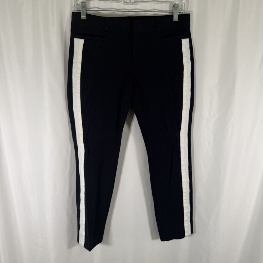 Banana Republic Sloan Capris Womens 4S Navy Blue Striped Cotton Blend Button Zip